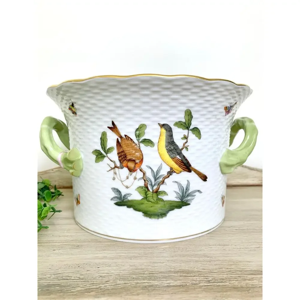 Vintage Herend Rothschild Bird Cachepot Large Hand Painted Porcelain Planter